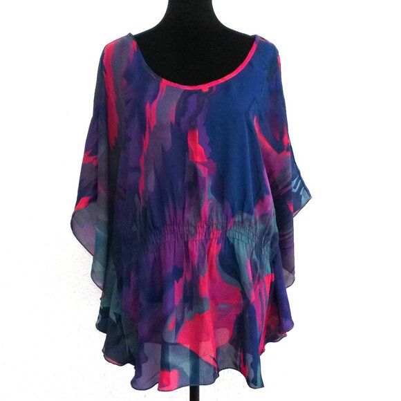Torrid, Multi- color abstract Women's butterfly short sleeve blouse - Picture 1 of 9